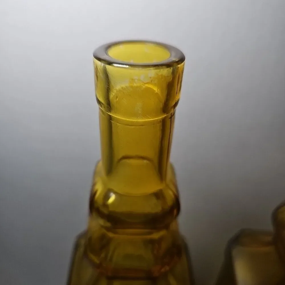 Set Of 2 Vintage Amber Embossed Decanters Bottles 11.5